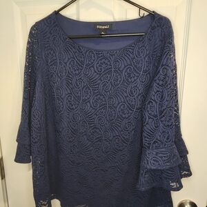 Women's Roz & Ali Navy Lace Blouse